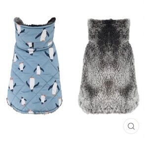 NWT Fitwarm Waterproof Reversible Penguin/Galaxy Dog Coat Size Large